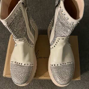 Studded Cream and Silver Ankle Boots